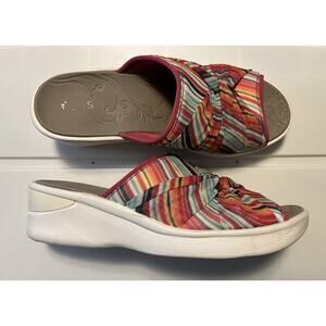 Bzees Sandals Womens 11M Smile II Slide Multicolor Fabric Slip On Peep Toe Wedge